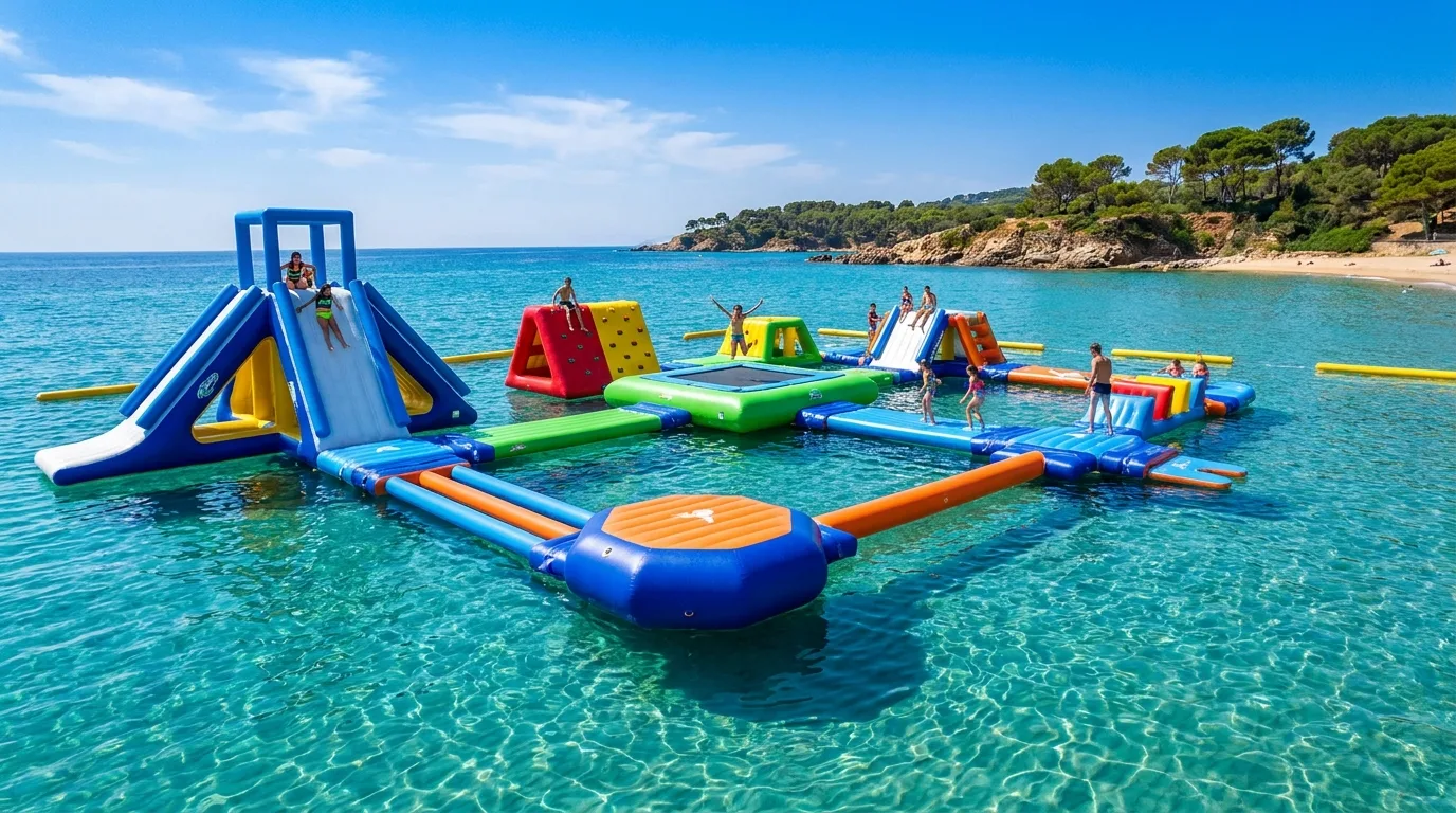 Parco acquatico gonfiabile galleggiante per bambini — La Conchiglia Beach, Spiaggia Liscia Ruja